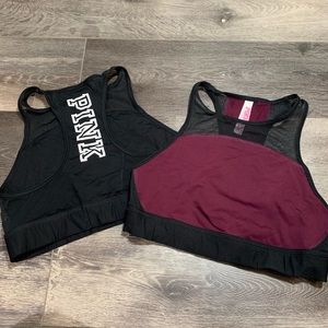 Two PINK high neck sports bras